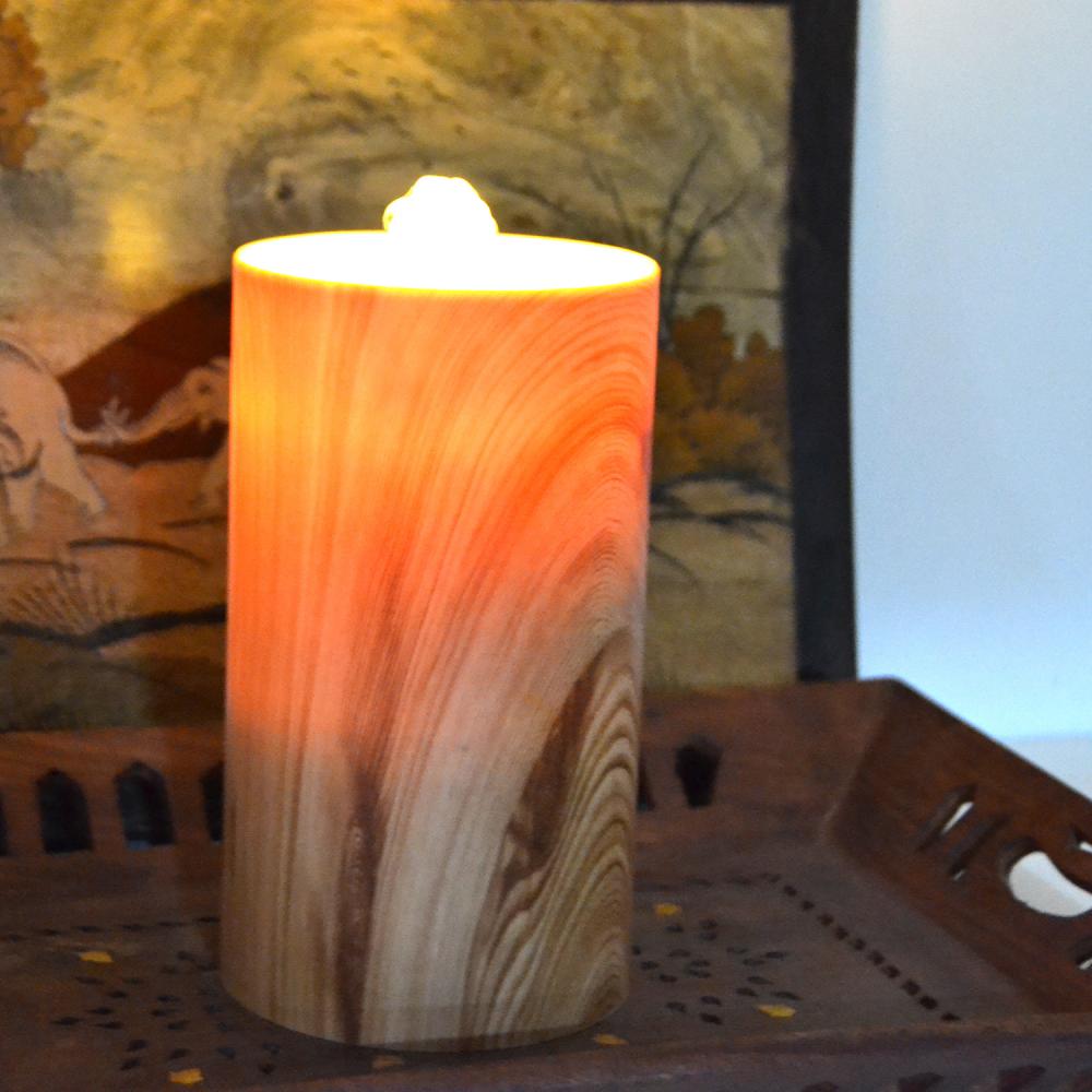 Wood Pattern Lithium Battery Remote Control Pillar Candles