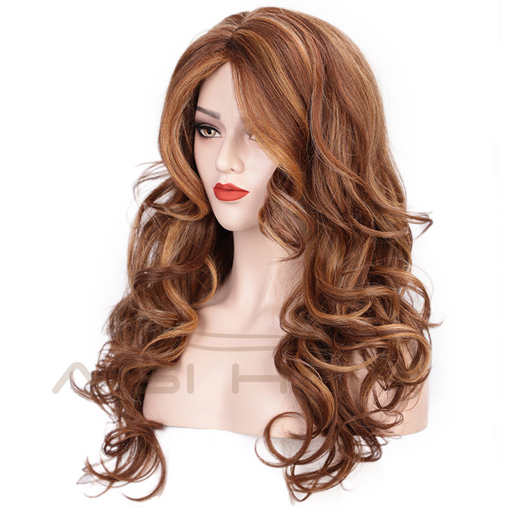 Aisi Hair Dark Brown Mixed White Color Synthetic Long Curly Wave Wigs Heat Resistant Fiber Fashion Cosplay Wigs for Women