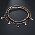 Bracelet de cheville étoile lune perlé pour femmes multicouches d&#39;été réglable pour femmes filles