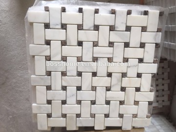 White marble and brown tumbled marble mosaic tiles