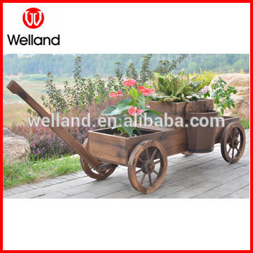 Rustic Wagon Garden Planters Antique Wooden Wheelbarrow Fame Burnt