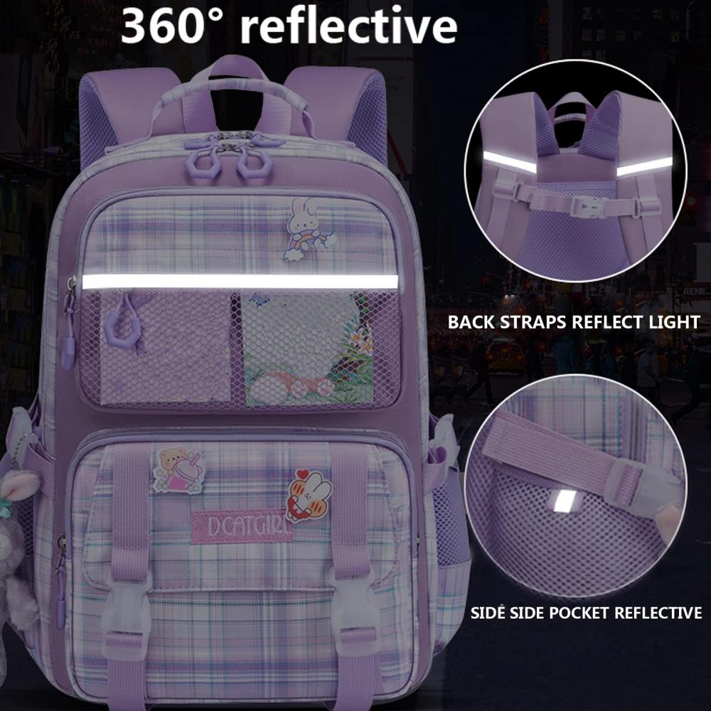 Cute Backpack for School Girls, Multi-Pockets,Large Capacity,Age 6-12