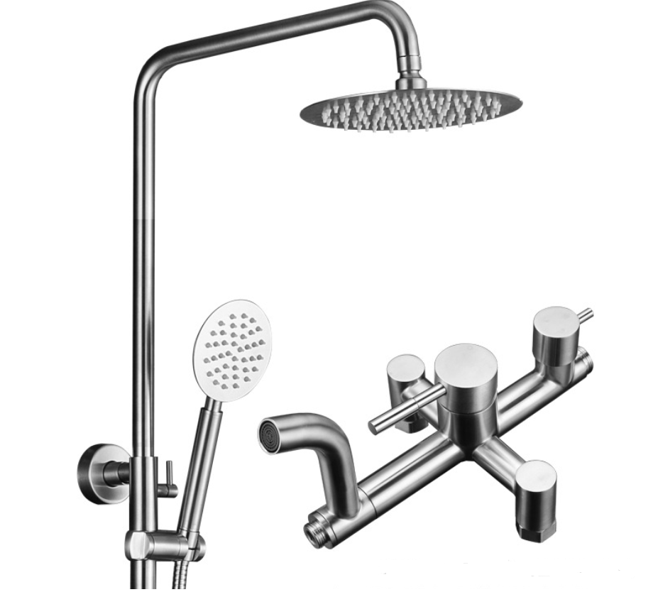 Ensemble de douche de salle de bains en acier inoxydable 304, ensemble de robinets de mélangeur à triple fonction Chrome avec robinet de douche réglable