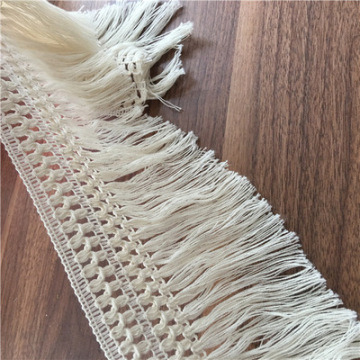 Hot Sale: 12cm Raw White Crochet Lace Trims with Knotted Cotton Tassels and Fringes