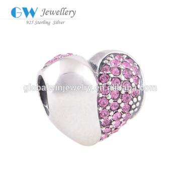 925 Silver Jewelry Light Pink Zircon Heart Bead Hotsell Gift Bead