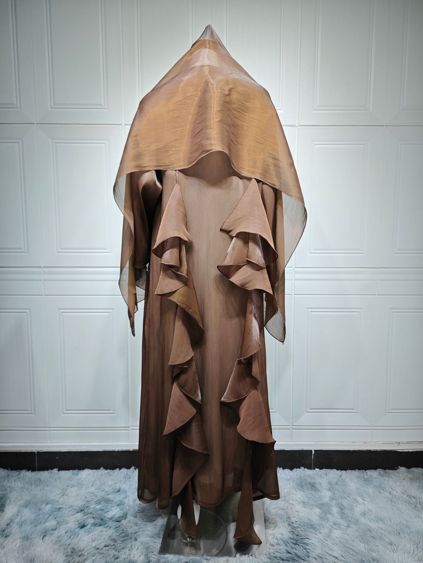 ست حجاب ابایا مدل رفل پله ای رنگی مدرن MQ268 (2) Modern Solid Color Tiered Ruffle Abaya Hijab Set MQ268 (2)