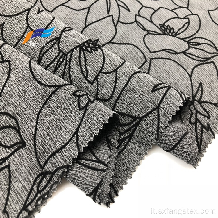 Tessuto Abaya in crepe floccato stampato floreale 100% poliestere