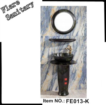 Porcelain Pedestal black Ceramic Wash Basin for bathroon
