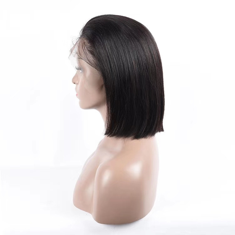 13X6 Lace Front Bob Wig Straight Brazilian Human Hair Deep Part 180% Density Natural Black Pre Plucked Hairline Free Part