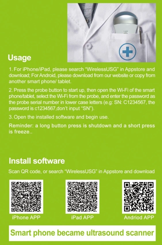 Double Head Wireless Ultrasound Probe Portable Doppler Ultrasound Convex and Linear Wireless Ultrasound