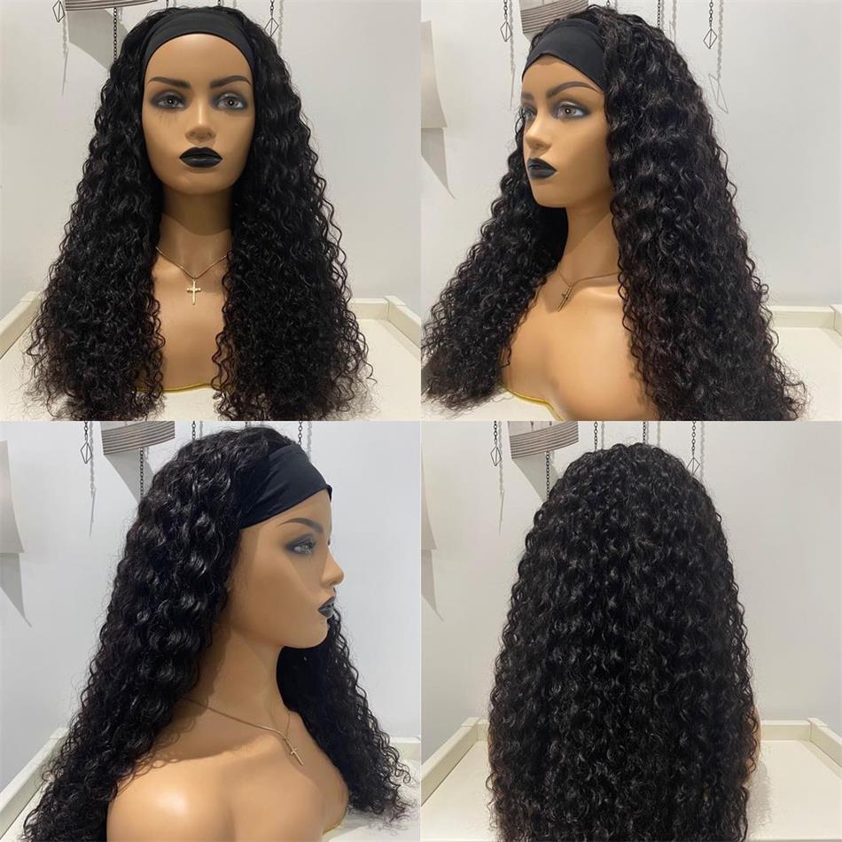 10A high Grade 100% Brazilian Human Hair Wig Water Wave Curly Headband Wig No Lace Front Hair Manufacturer Headband Wig