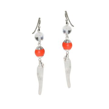 1204-U Silver Plated Long Drop Earrings with Bead