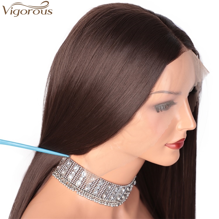 Vigorous High Temperature Top Quality Long Silky Straight Brown Wigs Middle Part Lace Frontal Wigs For White Women Wholesale