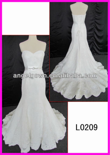 Wholesale price lace applique off shoulde mermaid wedding dress L0209