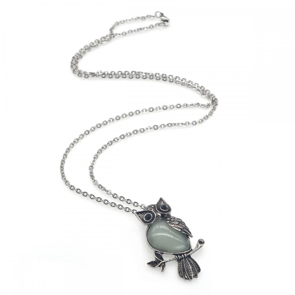 Pendentif en pierre naturelle hibou alliage Aventurine vert collier de bijoux pour hommes