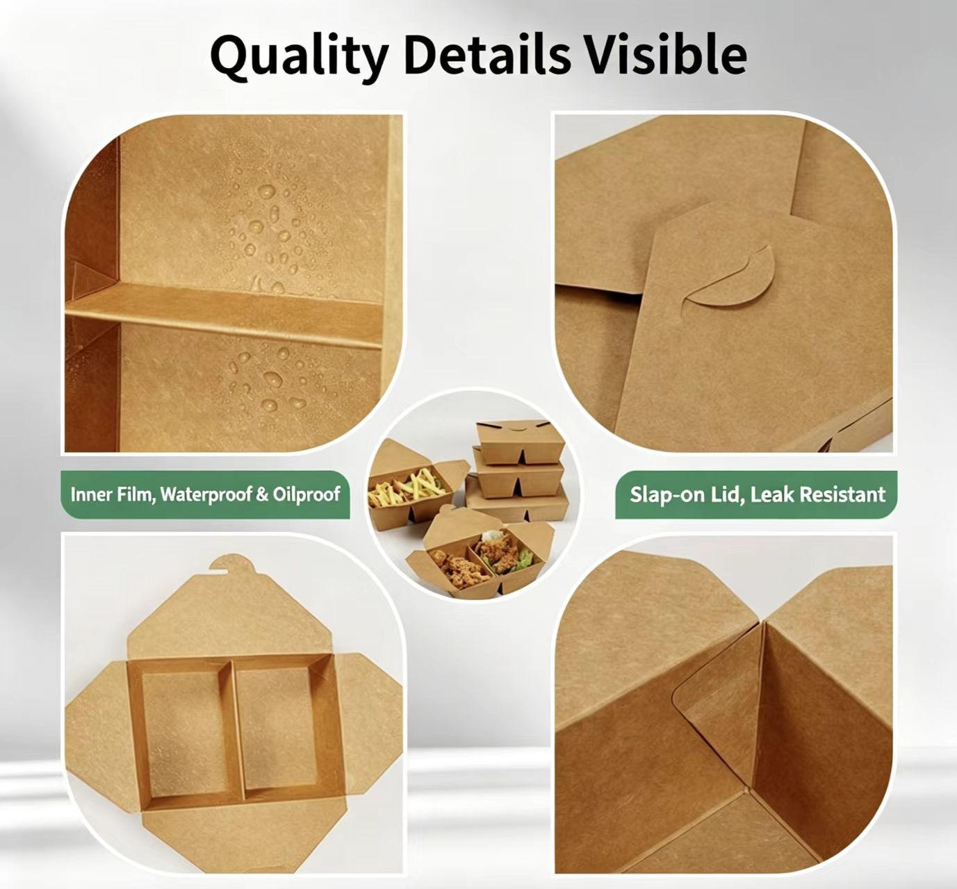 Kotak Bawa Keluar Kraft Boleh Dilipat dengan Petak Collapsible Kraft Takeout Box with Compartments