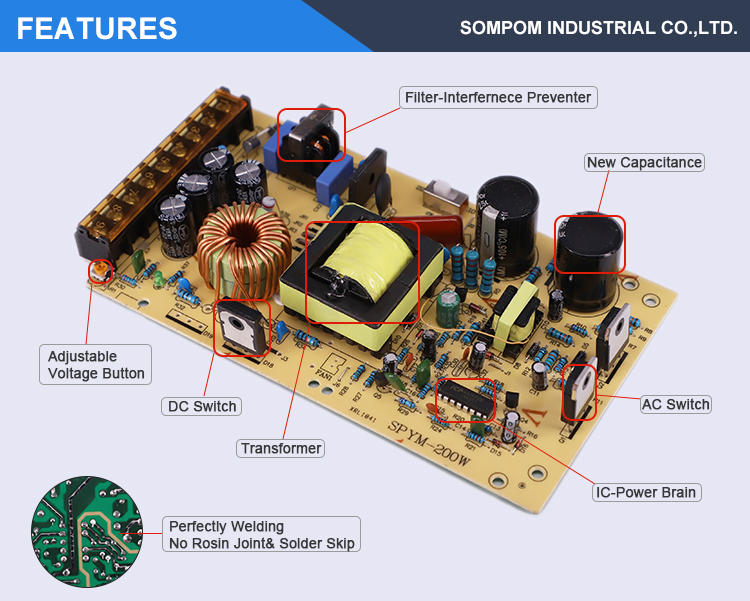 sompom high efficiency 9V 20A 180W switching model power supply for LED Display