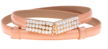ladies and women kore style candy color fashion patent leather narrow pearl buckle waist belt
