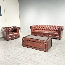 American Style Antique Luxury Classical Leather Sofas for Lounge Cigar VIP Rooms & Nightclubs