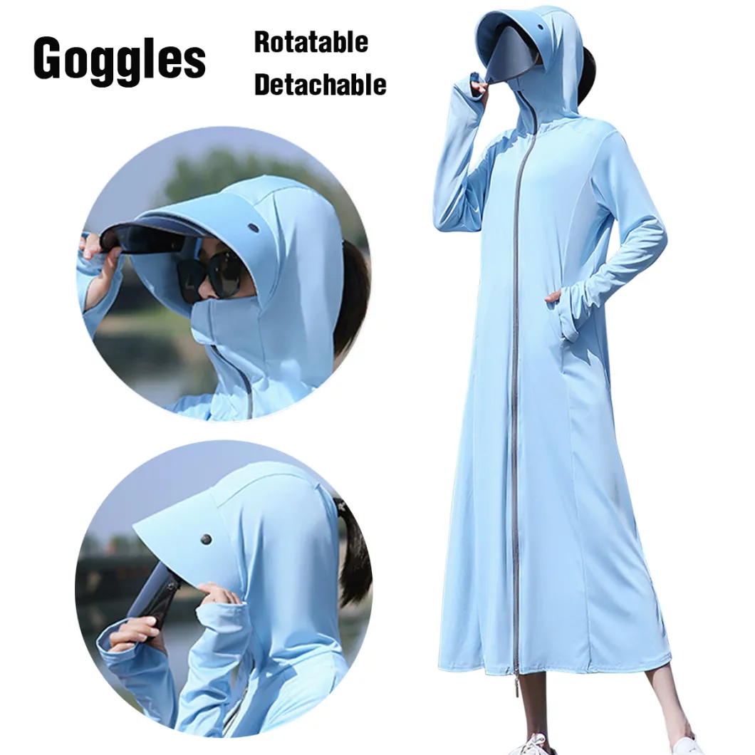 Long Women's Sun Protection Suit with Face Mask Upf50+