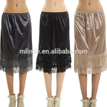 Ladies fashion clothing women long double lace satin 100% polyester skirt extender half slip latest skirt design pictures