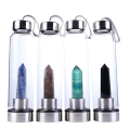 Wasserflasche Edelstein Geschenk Rosenquarz Kristallpunkte | 6 Facetten Reiki Chakra Meditationstherapie, Handgehaltene Glas-Energieflasche