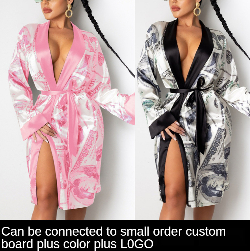 2021 Summer Designer Bulk Sexy Femmes Robe Sleepwear Lingerie Luxury Longue Bath Women Money Robe Silk Satin Robe