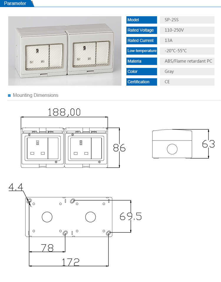 Hot Sale Waterproof Switch Socket with CE