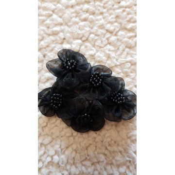3D ดอกไม้สีดำเย็บปักถักร้อยลูกไม้แพทช์ DIY ลูกปัด