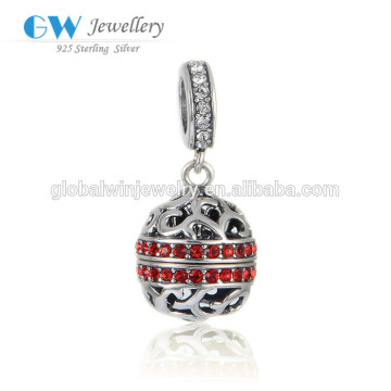 Hollowed Opened Ball Dangling Silver Beads Inlaying CZ Stones 925 Sterling Silver Jewelry Beads Oxidized Sterling Silver Beads