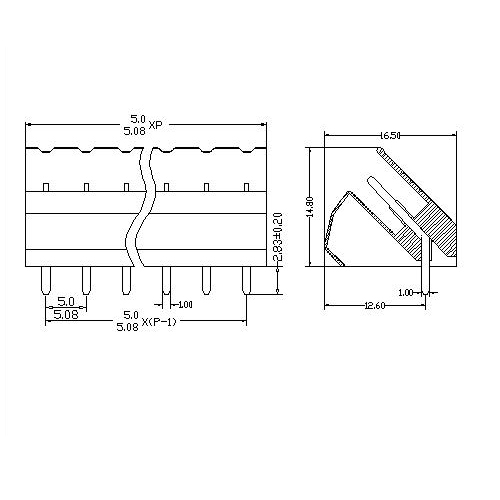 AT2500L-5.0／5.08XXX-AC Plug-in Terminal Block Open 45D Pitch5.0／5.08 