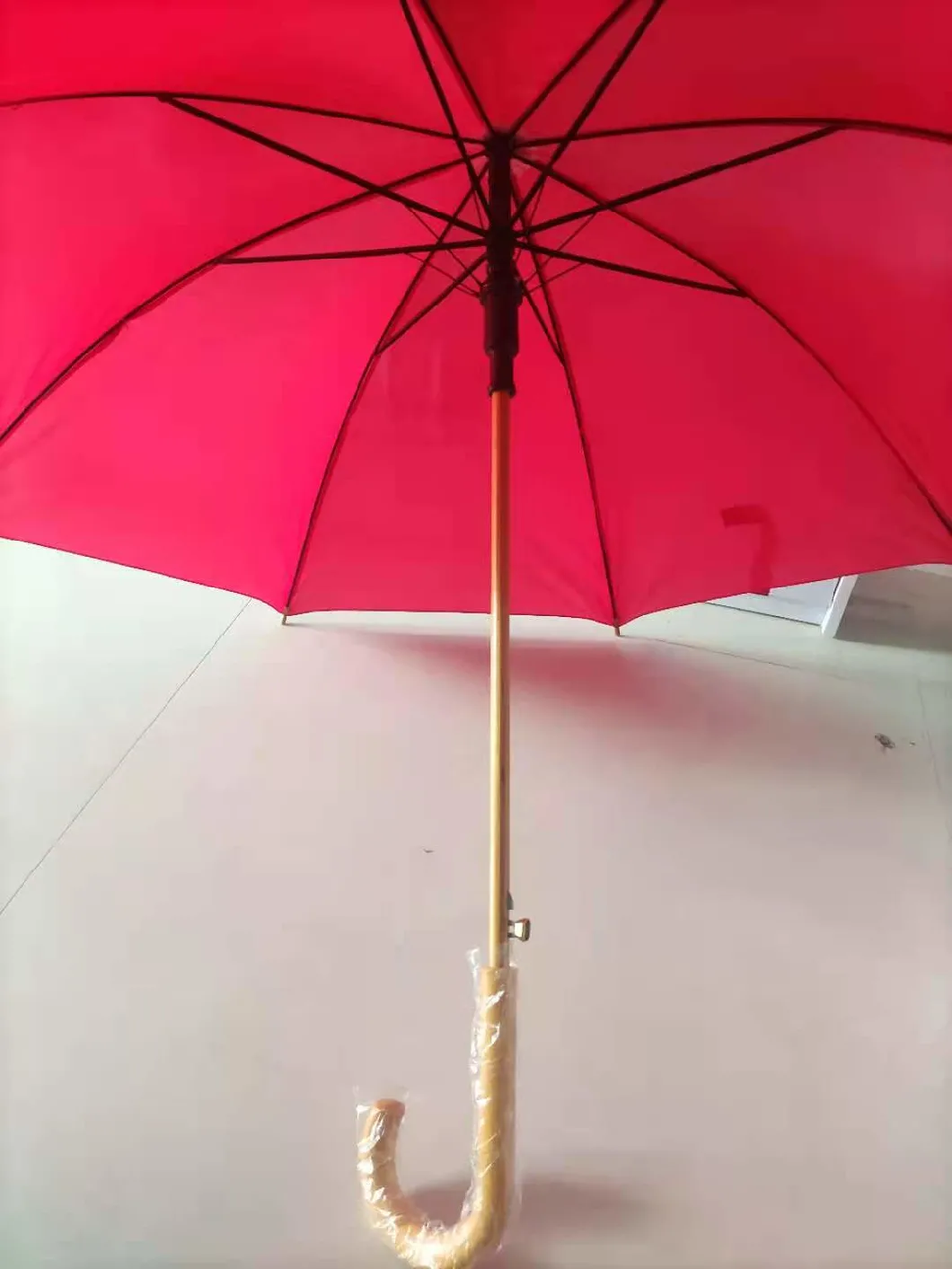 Wholesale Cheap Wooden Shaft Wooden Hook Handle Straight Umbrella with Logo Printing