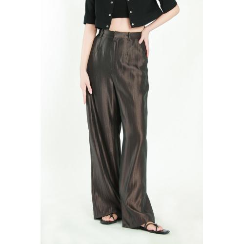 Women's Brown And Grey Woven Wide-Leg Trousers