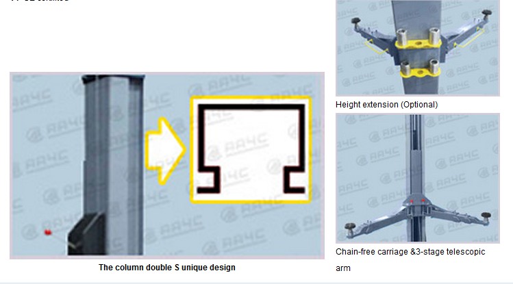 Double S heavy duty car lift, car lifting equipment AA-2PCF40SU