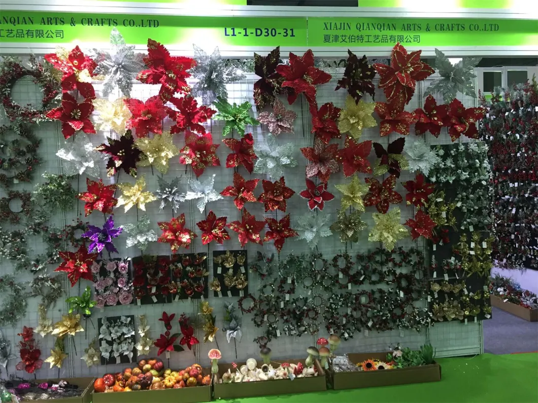 Hot Sale Artificial Simulation Poinsettias Flowersfor Christmas Decoration