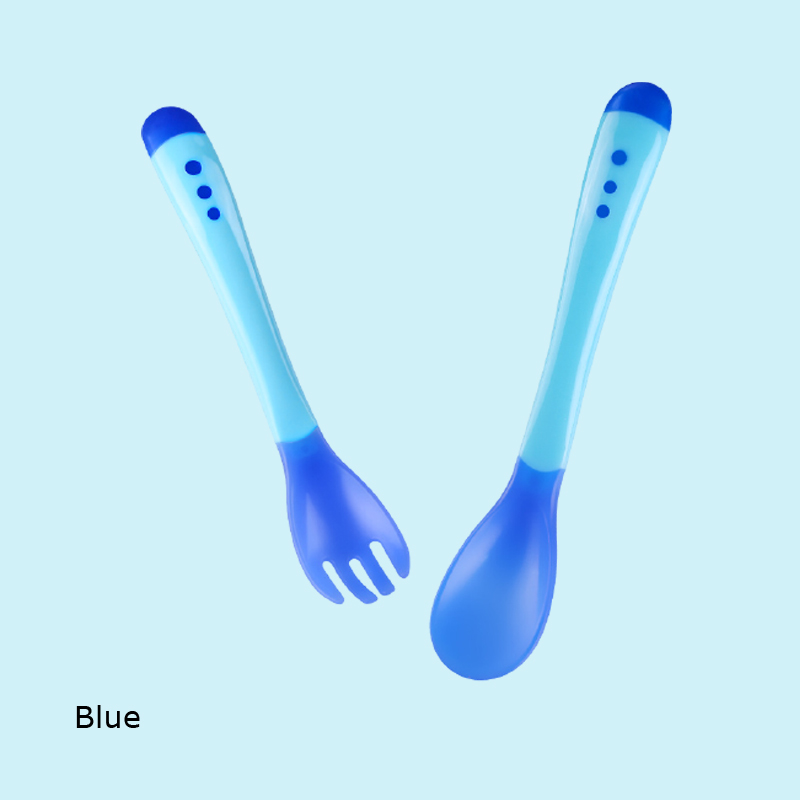 Curved Hot Bendable Sensor Plain Solid Color First Set  Self Feeding Baby Spoon