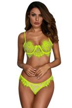Neon Green floral lace lingerie bra&thong set