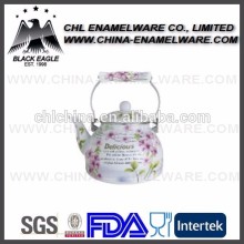 Full around decal enamel tea pot with porcelain handle