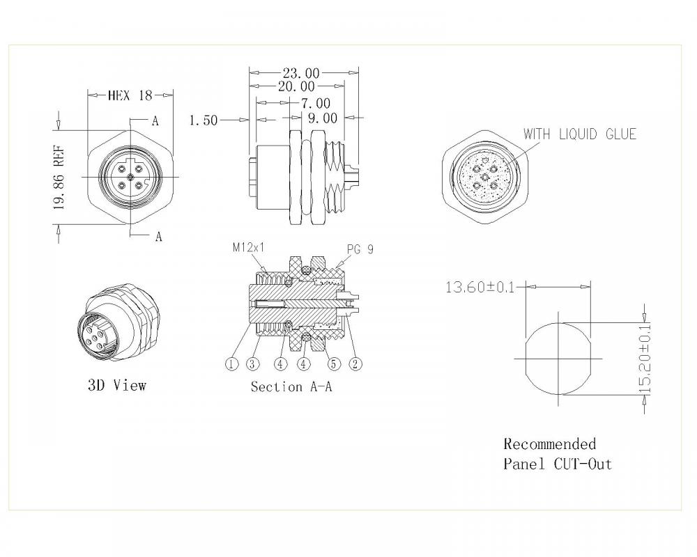 Vrouwelijke slot terug PG9 D-code soldeertype