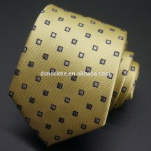 yellow grey square silk necktie