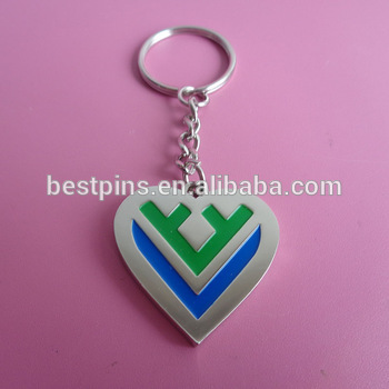 custom unique metalic heart shape soft enamel keyrings silver