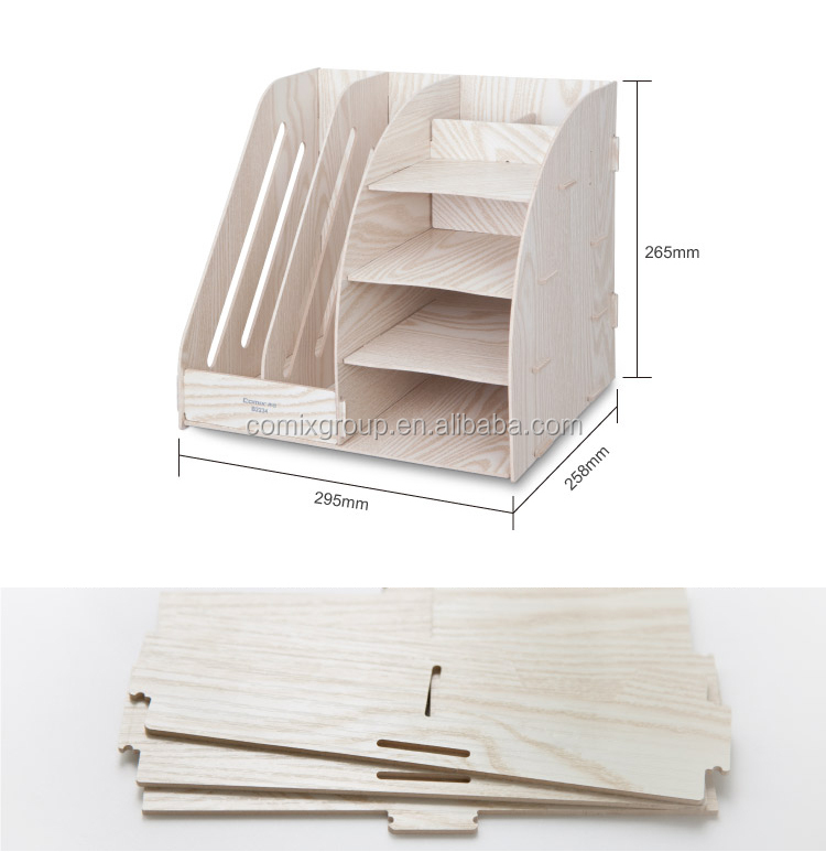 Comix Wooden Document Magazine File Holder 8-layers Multifunctional DIY File Box Desk Organizer