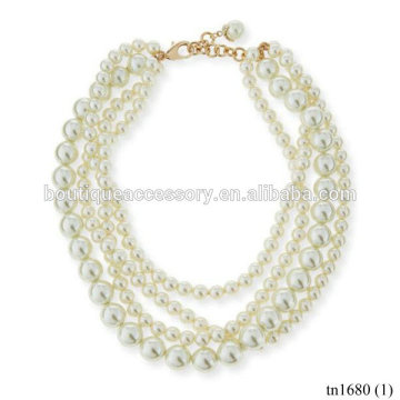 Wholesale Hand Made Jewelry Multi-Strand Simulated Pearl Statement Necklace