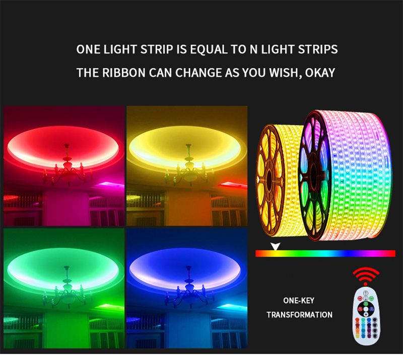 AC 220V IP65 PVC cover Double-Row Smart Light Strip Multi Color RGB cover flexible strip SMD 5050 led rope light