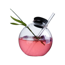 Ball Shape Glass Martini Glasses with Glass Straw for Fancy Cocktails and Juices