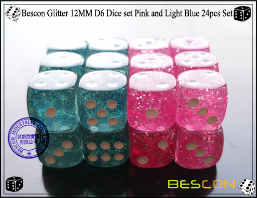 Bescon Glitter 12MM D6 Dice set Pink and Light Blue 24pcs Set-7