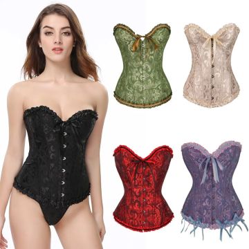 Plus Size Sexy Lace Corset Bustier Lingerie Tops Brocade Victorian Fashion for Adults