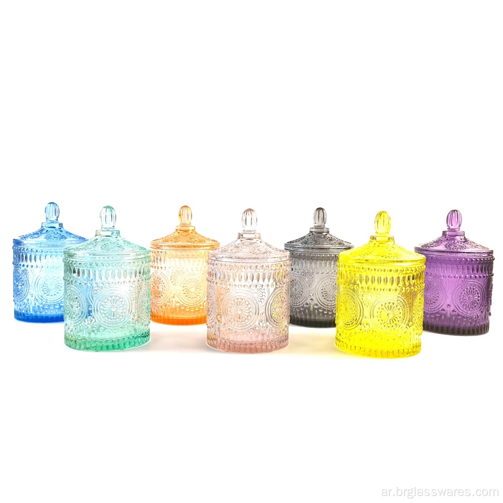 2021 حار بيع رش جرة شمعة زجاجية ملونة مع غطاء مع حافة الذهب / konb