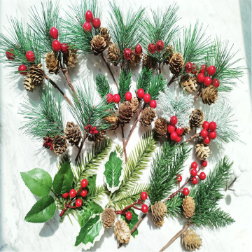 Christmas Artificial Pine Branches with Red Berries and Pine Cones for Winter Holiday Decoration
