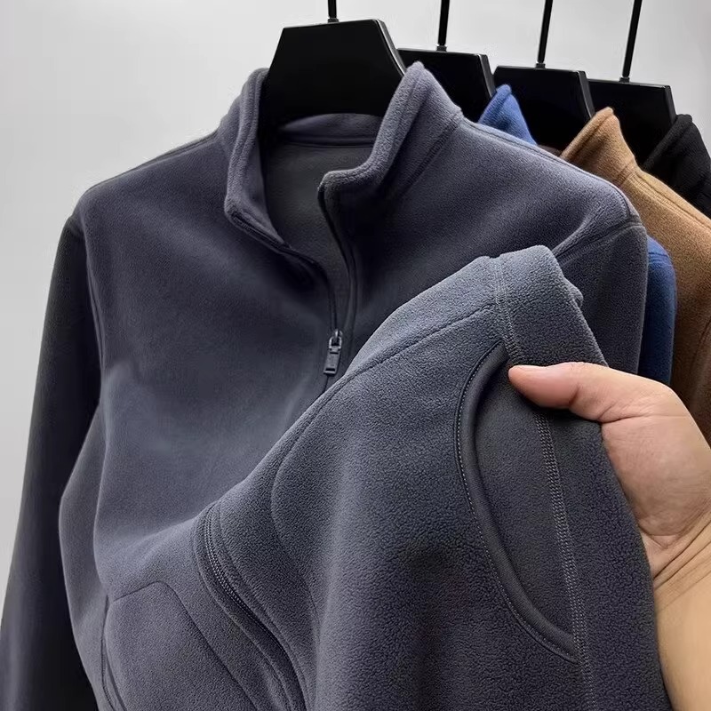 Мужской двусторонний однотонный бомбер из полиэстера и флиса Polyester Fleece Men's Double-sided Solid Bomber Jacket